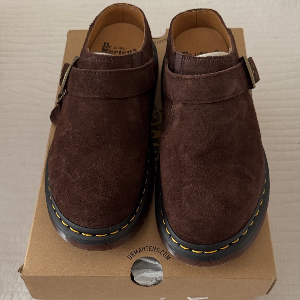 Dr. Martens Dark Brown Suede Buckle Shoes